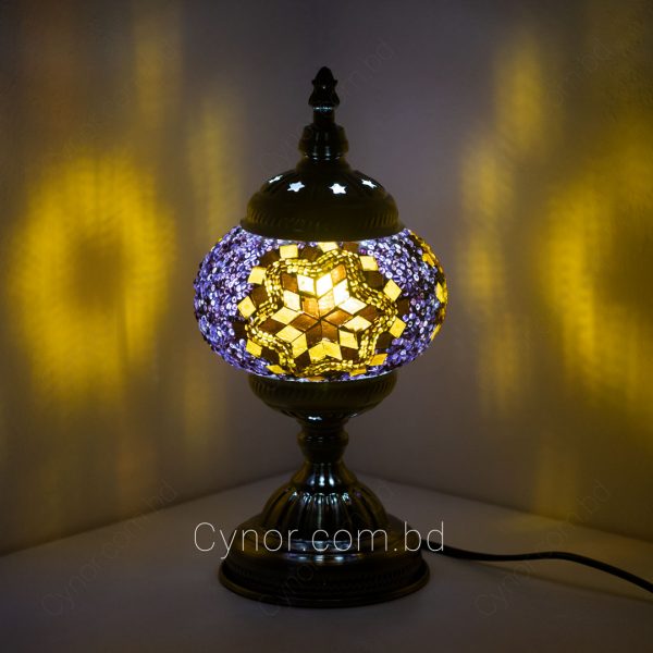 Mosaic and Glass Stone Made Yellow Color Turkish Table Lamp