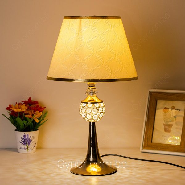Golden Color Metal Body with Stone Design and Cream Color Shade Table Lamp