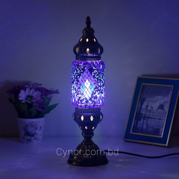 Mosaic and Glass Stone Made Blue Color Turkish Table Lamp