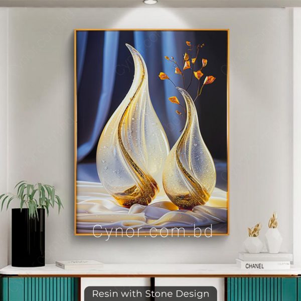 Metal Aluminium Frame Resin with Stone Design Abstract Design Art Wall Frame Decor