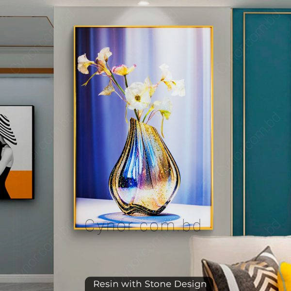 Metal Aluminium Frame Resin with Stone Design Flower Vase Wall Frame Decor