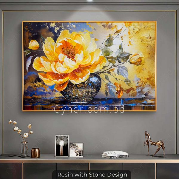 Metal Aluminium Frame Resin with Stone Design Abstract Colorful Flower Design Wall Frame Decor
