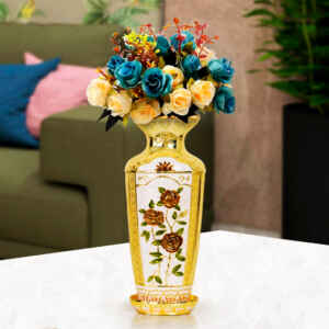 High Quality Metal Body Golden Color Decorative Flower Design Luxury Flower Vase with Tray