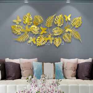 Metal Body Golden Color Leaf and Butterfly Design Wall Decor