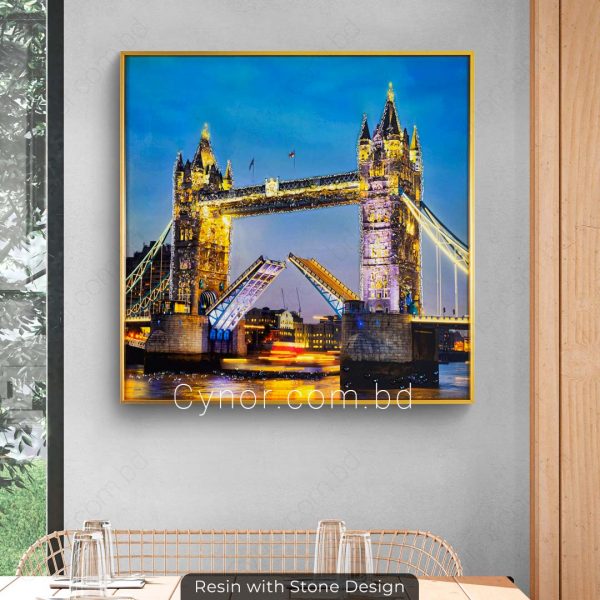 Metal Aluminium Frame Resin with Stone Design London Bridge Wall Frame Decor