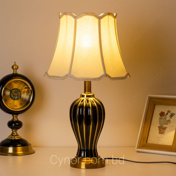 Black and Golden Color Ceramic and Metal Body with Cream Color Shade table Lamp