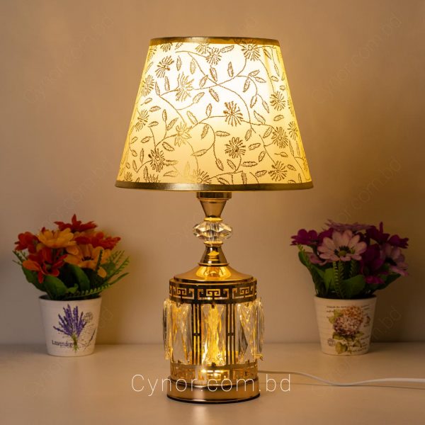 Rose Gold Color Metal and Crystal Design Body Cream and Golden Color Shade Table Lamp