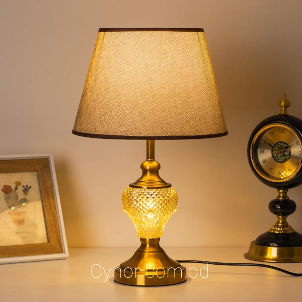 Golden Color Metal and Crystal Body Brown Color Texture Shade Table Lamp