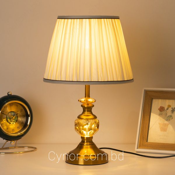 Golden Color Metal and Crystal Body Cream Color Fabric Shade Table Lamp