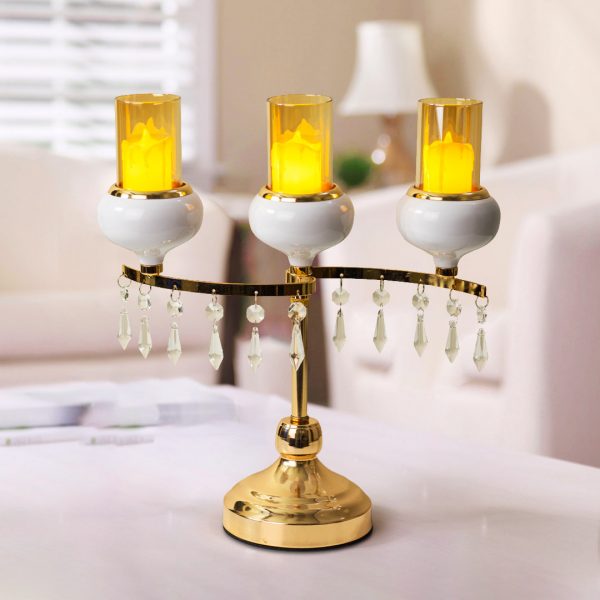 Golden & White Color Metal Body with White Stone Design Candle Holder