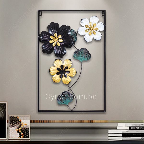 Metal Body White, Golden, Black, Green Color Leaf and Flower Design Wall Decor