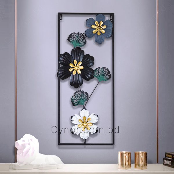 Metal Body White, Ash, Black, Green Color Leaf and Flower Design Wall Decor