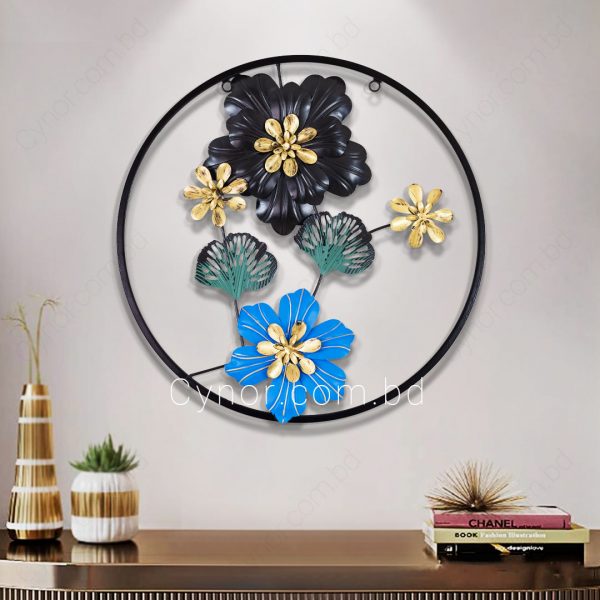Metal Body Golden, Green, Blue, Black Color Leaf and Flower Design Wall Decor
