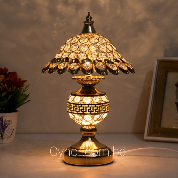 Golden Color Full Metal Body Crystal Stone Design Double LED Light Table Lamp
