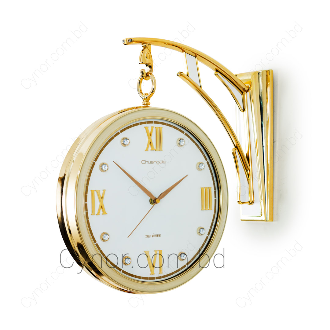 WC247-Cream-Golden, Cream and White Color Fiber Body Double Sided Station Wall Clock (3)
