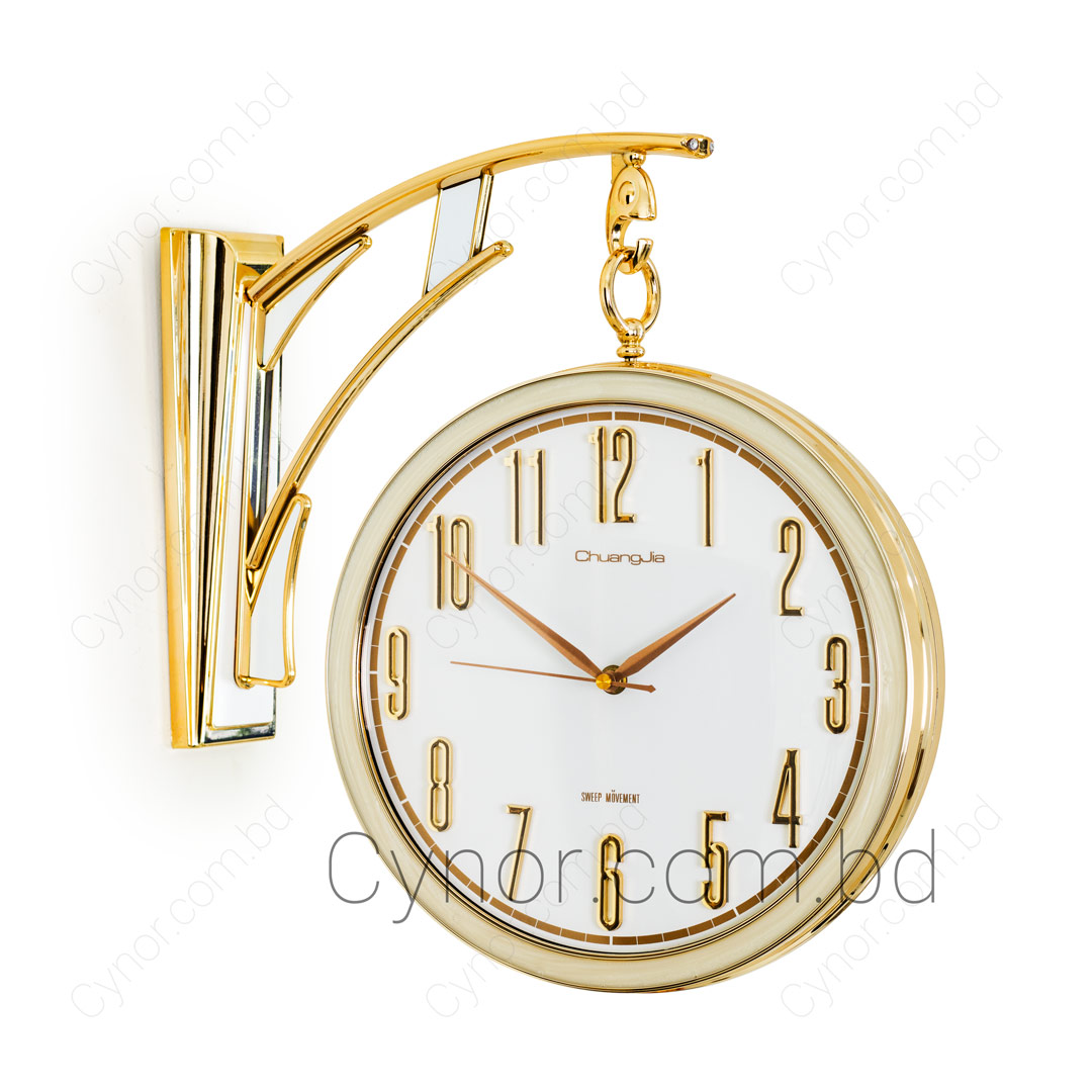 WC247-Cream-Golden, Cream and White Color Fiber Body Double Sided Station Wall Clock (4)