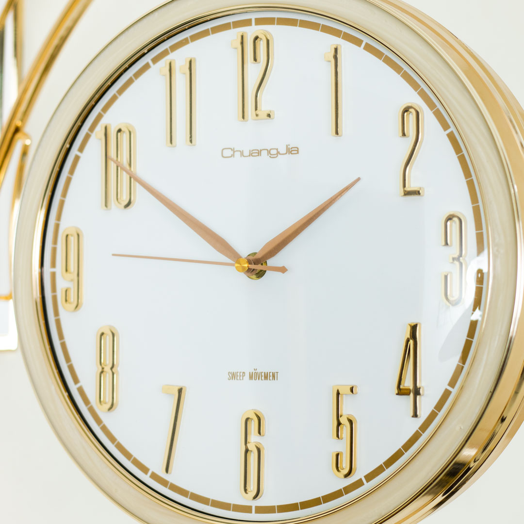 WC247-Cream-Golden, Cream and White Color Fiber Body Double Sided Station Wall Clock (5)