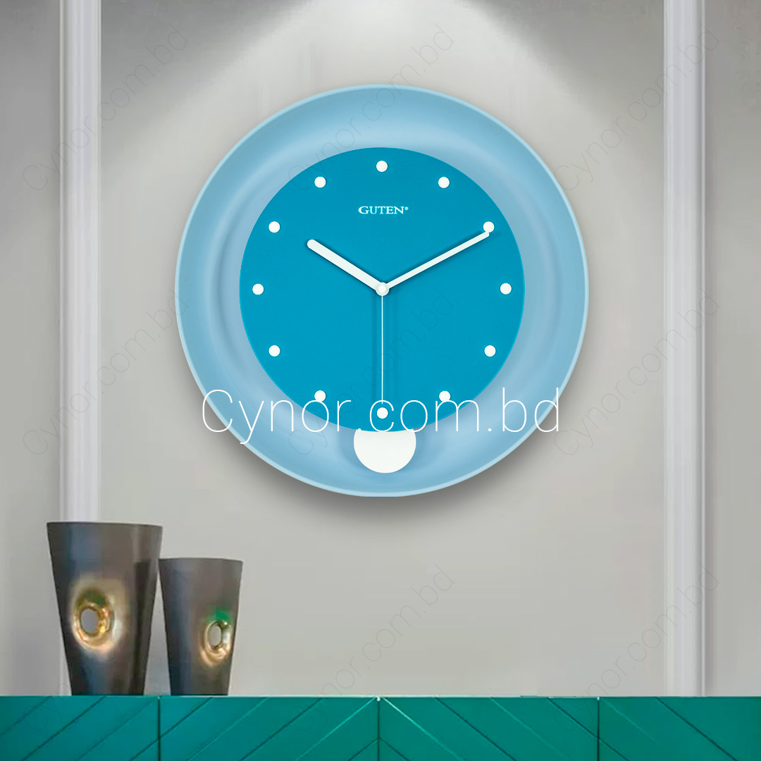 WC585-High Quality Metal and Wooden Body Teal and Light Blue Color Wall Clock with Hourly Ringing Sound (11)