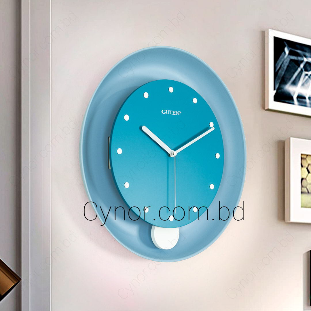 WC585-High Quality Metal and Wooden Body Teal and Light Blue Color Wall Clock with Hourly Ringing Sound (2)