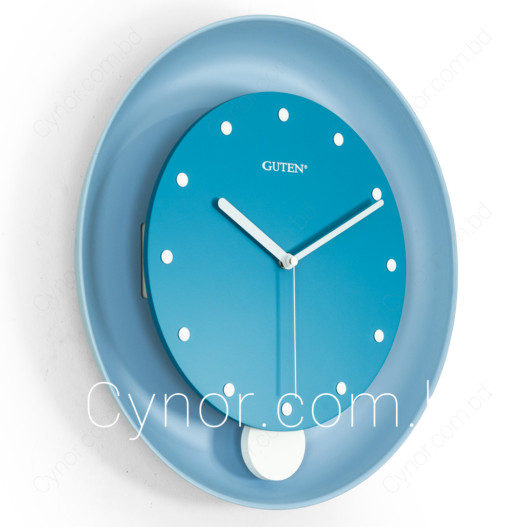WC585-High Quality Metal and Wooden Body Teal and Light Blue Color Wall Clock with Hourly Ringing Sound (4)