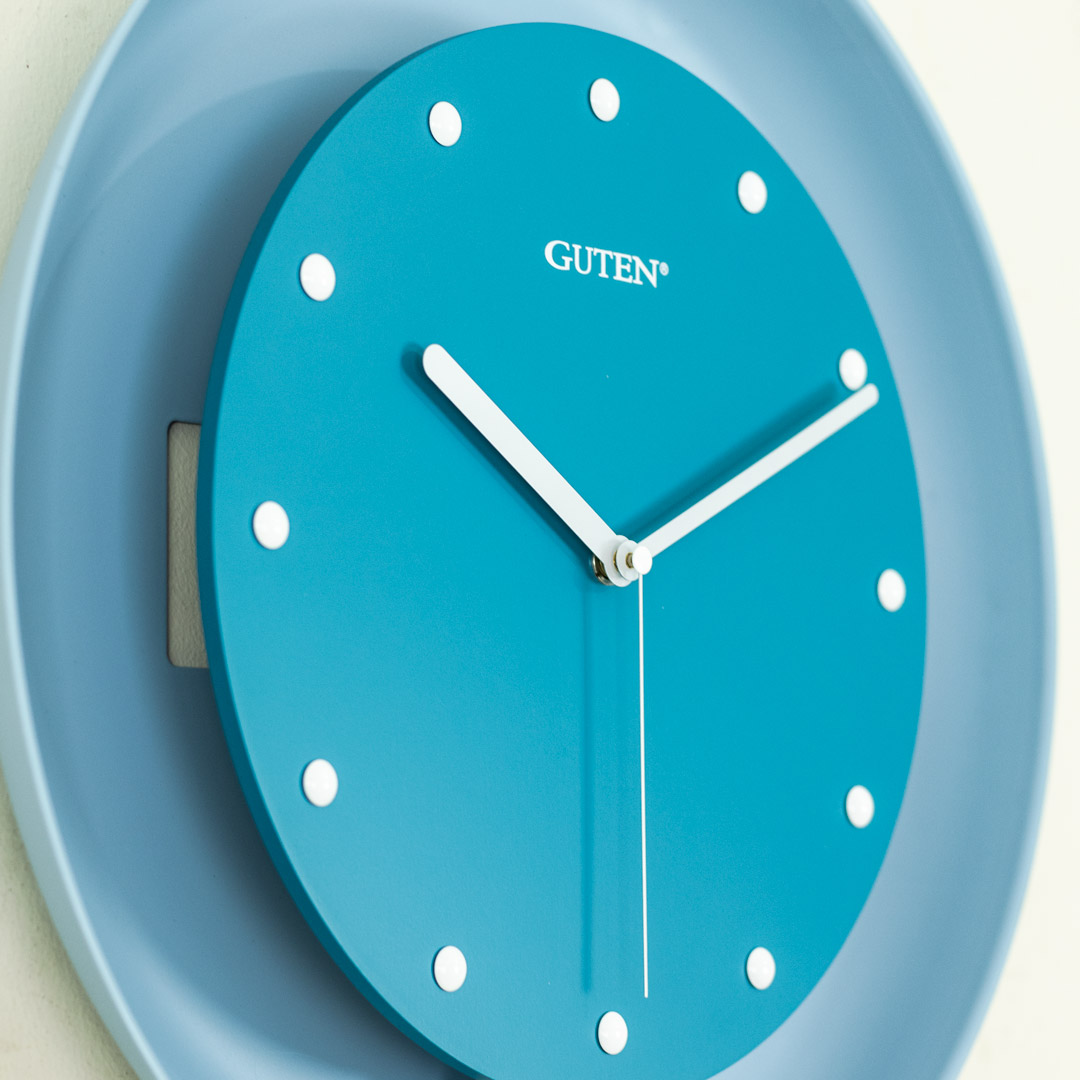 WC585-High Quality Metal and Wooden Body Teal and Light Blue Color Wall Clock with Hourly Ringing Sound (6)