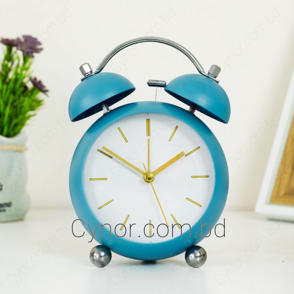 Blue Color Metal and Glass Body White Color Dial Twin Bell Oval Design Alarm Clock