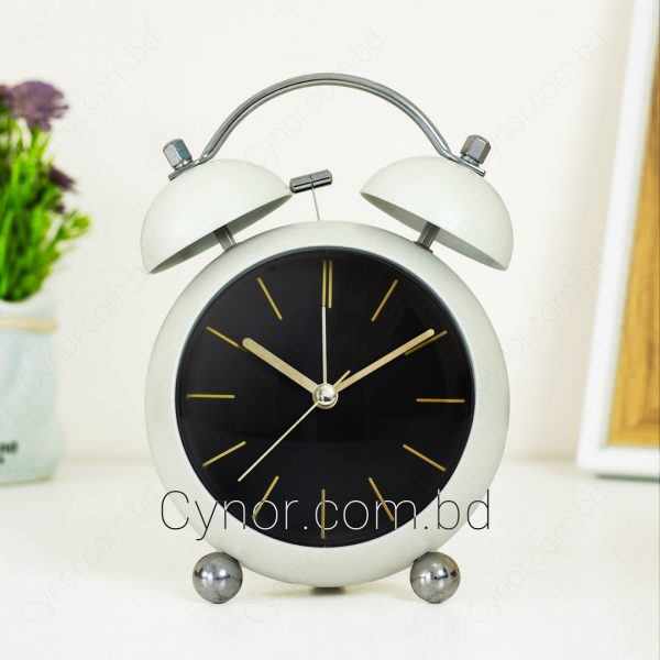 Off White Color Metal and Glass Body Black Color Dial Twin Bell Oval Design Alarm Clock