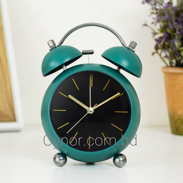 Sea Green Color Metal and Glass Body Black Color Dial Twin Bell Oval Design Alarm Clock