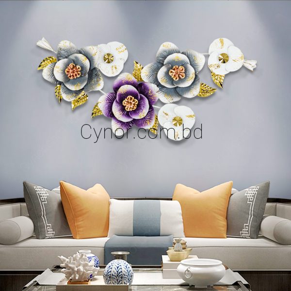 High Quality Metal Body with Stainless Steel Design Golden, Grey, Purple Color Leaf and Flower Design Wall Decor