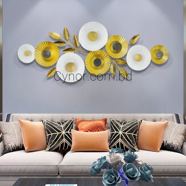 High Quality Metal Body with Stainless Steel Design Golden, White Color Aquatic Leaf Design Wall Decor