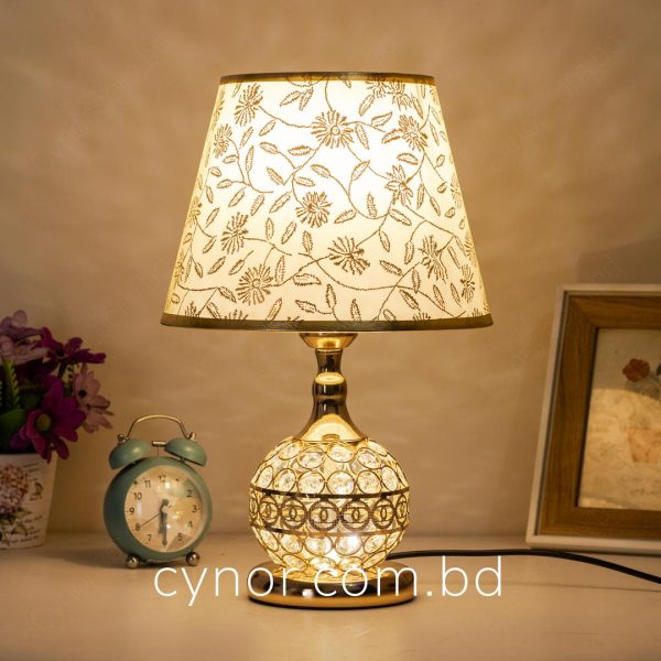 Golden Color Metal Body Crystal Stone Design with Plastic Shade Table Lamp