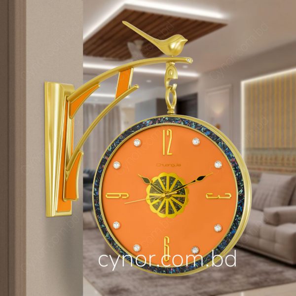 Golden Color Fiber Body Orange Color Dial Double Sided Station Wall Clock