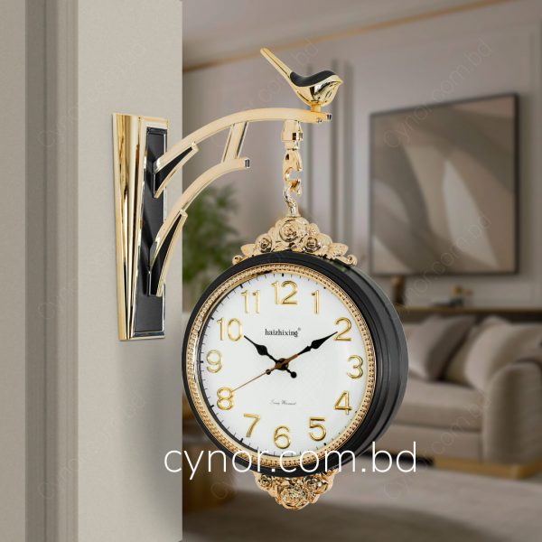 Fiber Body Rose Gold and Black Color Body White Texture Design Dial Double Sided Station Wall Clock