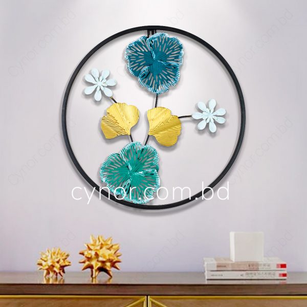 Metal Body White, Golden, Green, Teal Color Leaf and Flower Design Wall Decor