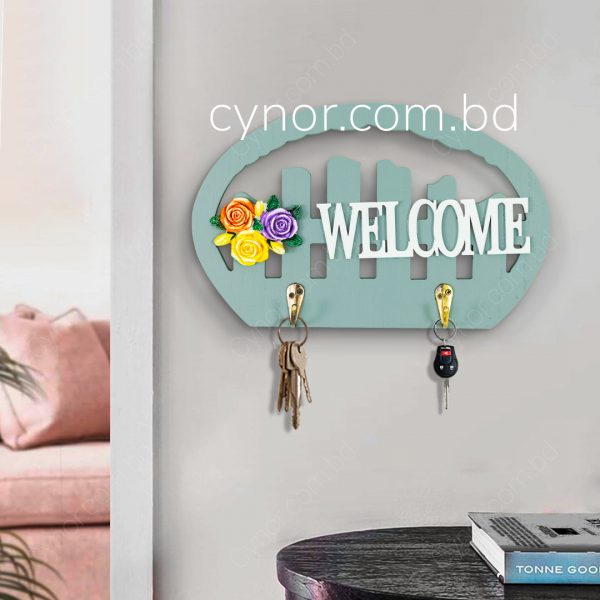 Wooden Body Decorative Design Light Green Color Key Holder