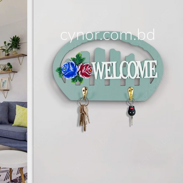 Wooden Body Decorative Design Light Green Color Key Holder