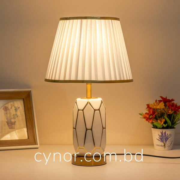 White and Golden Color Ceramic and Metal Body with White Color Fabric Shade table Lamp