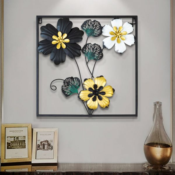 Metal Body White, Golden, Green, Black Color Gingko Leaf and Flower Design Wall Decor