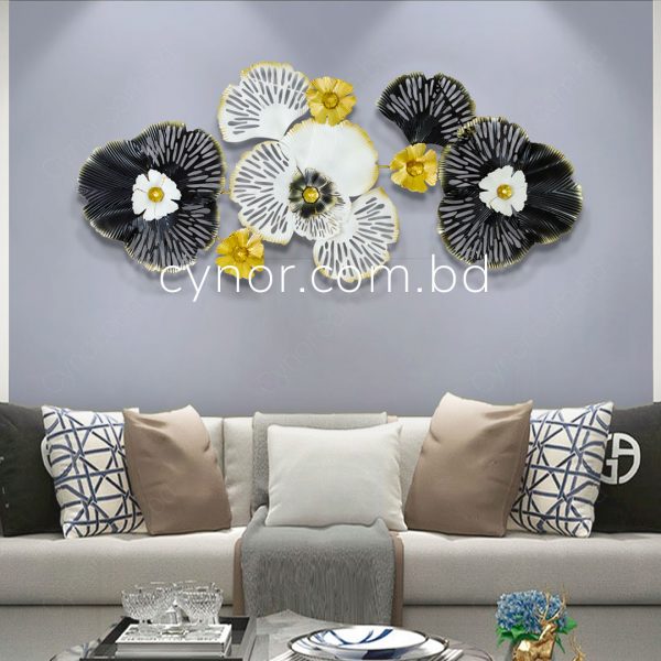 Metal Body Golden, Black, White Color Aquatic Leaf Design Wall Decor