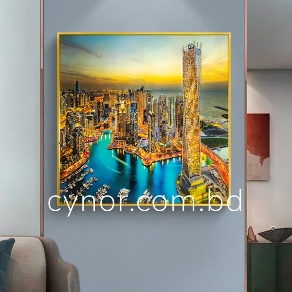 Metal Aluminium Frame Resin with Stone Design City Skyline Wall Frame Decor