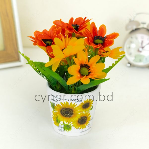 White Color Ceramic Type Pot with Artificial Flower Arrangement
