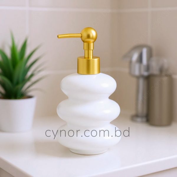 White Color Ceramic Body with Plastic Pump Cap Soap Shampoo Shower Gel Dispenser