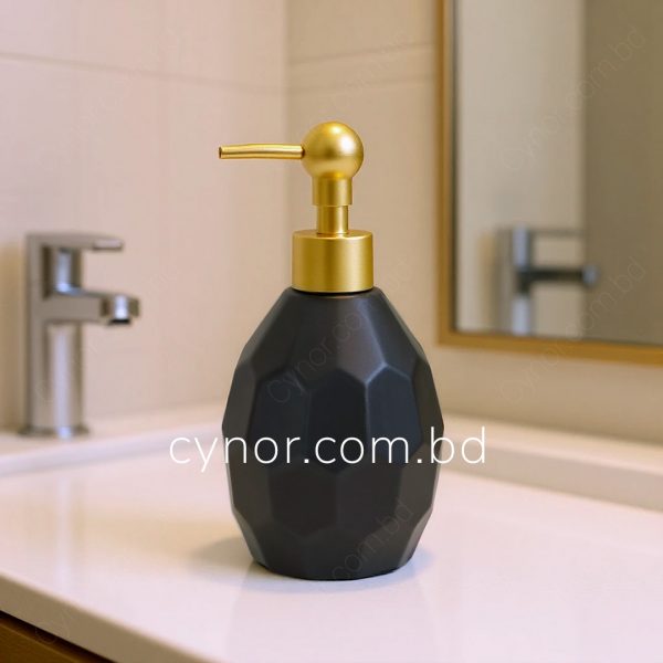 Black Color Ceramic Body with Plastic Pump Cap Soap Shampoo Shower Gel Dispenser