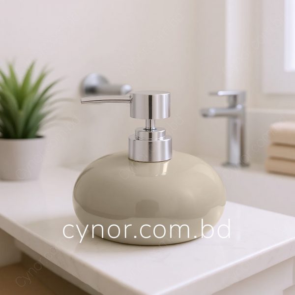 Cream Color Porcelain Ceramic Body with Plastic Pump Cap Soap Shampoo Shower Gel Dispenser