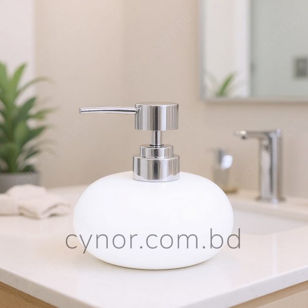 White Color Porcelain Ceramic Body with Plastic Pump Cap Soap Shampoo Shower Gel Dispenser
