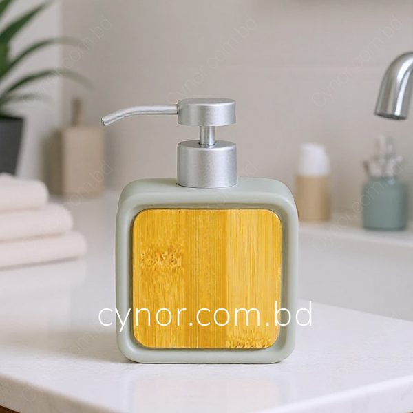 Ash Color Ceramic and Bamboo Design Body Plastic Pump Cap Soap Shampoo Shower Gel Dispenser
