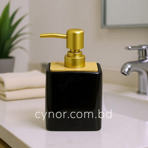Black Color Ceramic and Bamboo Design Body Plastic Pump Cap Soap Shampoo Shower Gel Dispenser