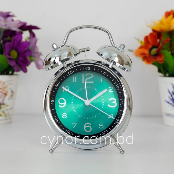 Metal Body Twin Bell Silver Color Body Green Dial Vintage Design Alarm Clock