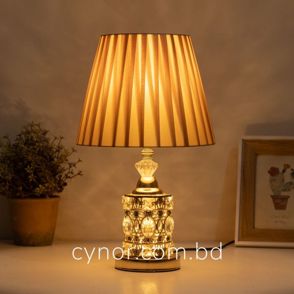Golden Color Metal Body with Crystal Design Brown Color Plastic Shade Table Lamp