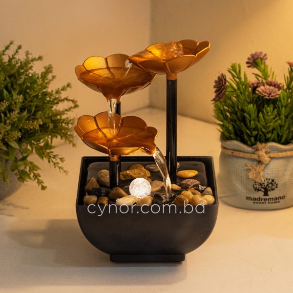 USB-Powered Small Size LED Waterfall Fountain Feng Shui Tabletop Decor with Decorative Stones